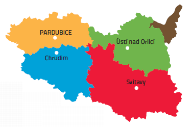 Landkarte der touristischen Gebiete Pardubitz (Pardubice).